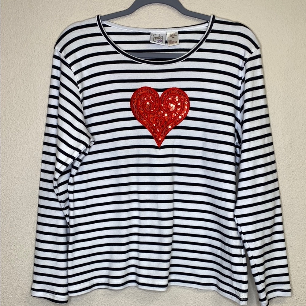 Vintage Striped Long Sleeve with Red Heart by Peanut Butter & Jelly Size Medium